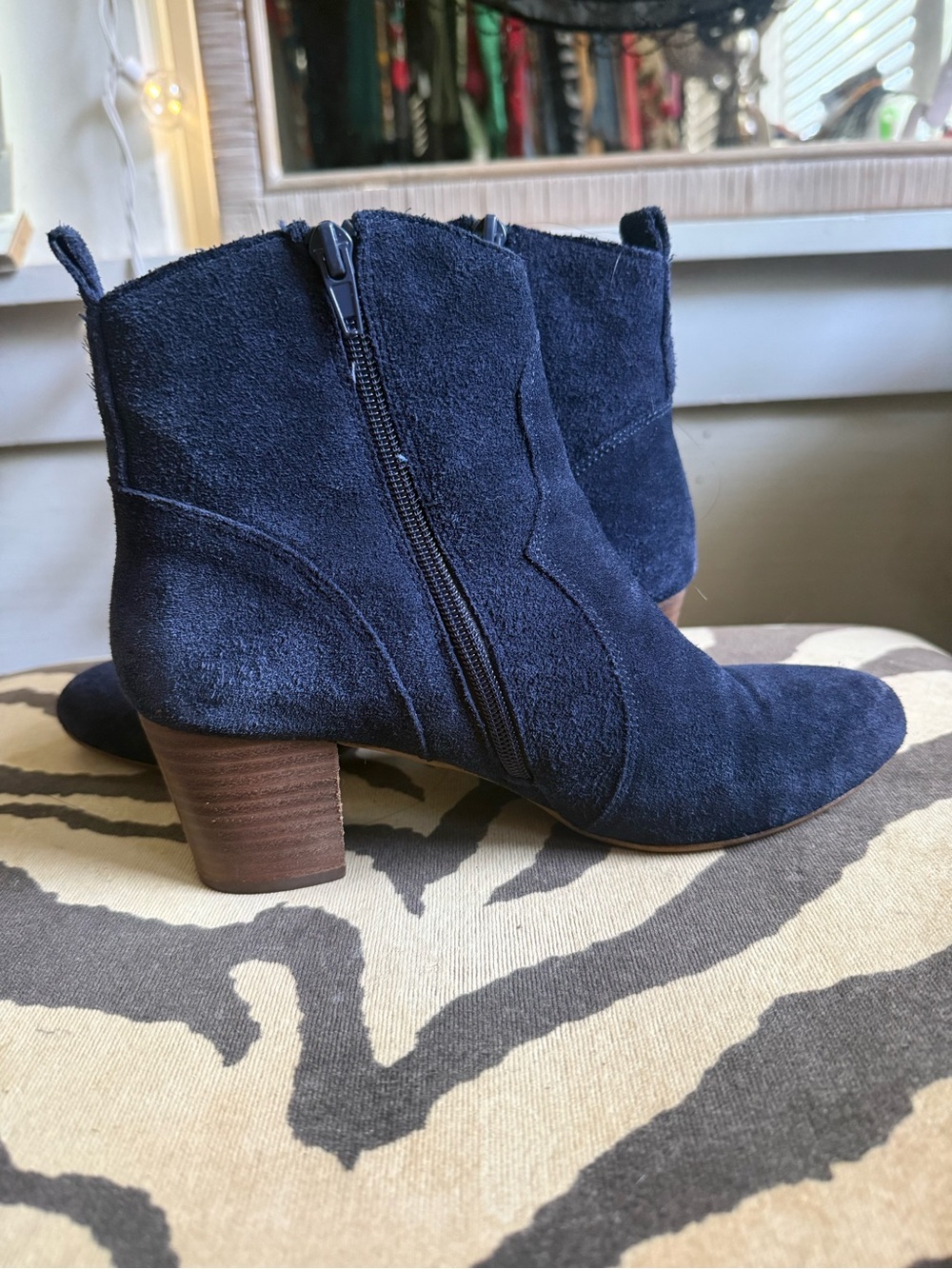 Women's Navy Suede Ankle Boots with Block Heel. Steve Madden